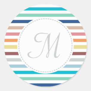 Chic Monogram Pastel Rainbow Horizontale Streifen Runder Aufkleber