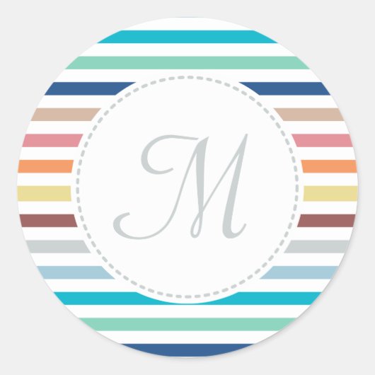 Chic Monogram Pastel Rainbow Horizontale Streifen Runder Aufkleber (Vorderseite)
