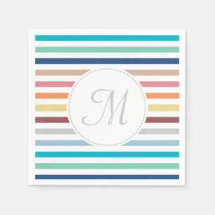 Chic Monogram Pastel Rainbow Horizontale Streifen Serviette