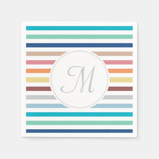 Chic Monogram Pastel Rainbow Horizontale Streifen Serviette (Vorderseite)