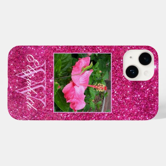 Chic Monogram Pink Glitzer Custom Foto Case-Mate iPhone Hülle (Rückseite (Horizontal))