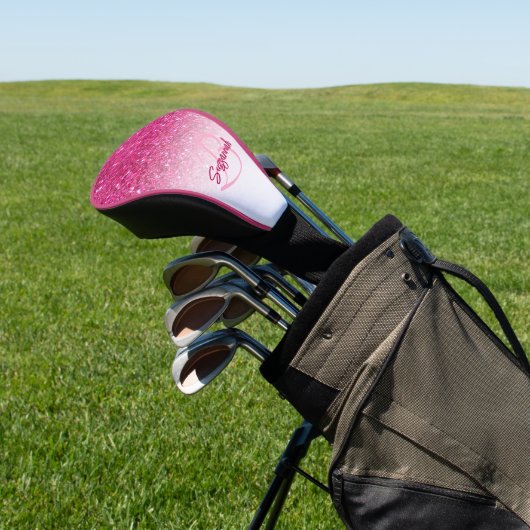 Chic Monogram Pink Glitzer Ombre Vorname Golf Headcover (In SItu)