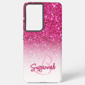 Chic Monogram Pink Glitzer Ombre Vorname Samsung Galaxy Hülle (Rückseite)