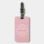 Chic Monogram Pink Hahnentrittmuster mit Name Gepäckanhänger (Vorderseite vertikal)