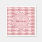 Chic Monogram Pink Hahnentrittmuster mit Name Serviette (Vorderseite)