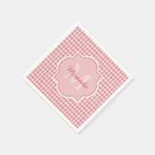 Chic Monogram Pink Hahnentrittmuster mit Name Serviette (Ecke)