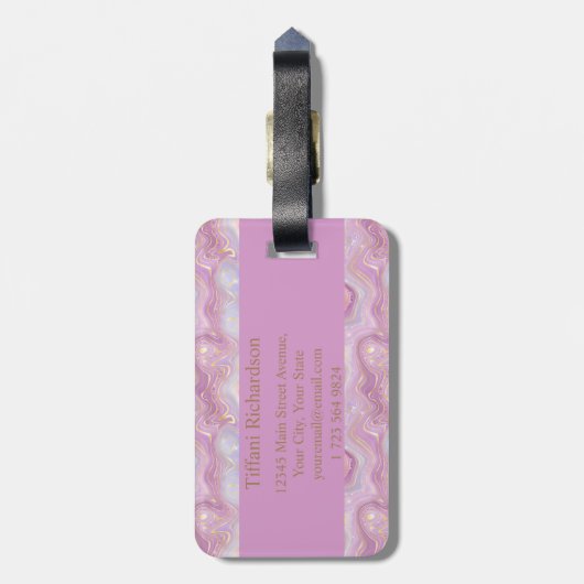 Chic Monogram Pink Lila Gold Agate Geode Gepäckanhänger (Rückseite vertikal)