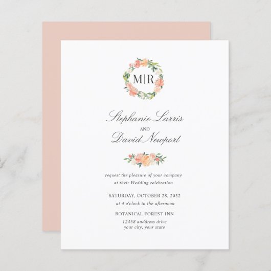 Chic Monogram Pink Orange Green Garlandl Wedding (Vorne/Hinten)