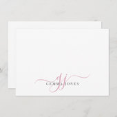 Chic Monogram Pink Script in den Initialen, Mitteilungskarte (Vorne/Hinten)