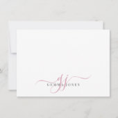 Chic Monogram Pink Script Initials Mitteilungskarte (Vorderseite)