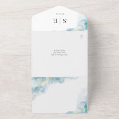Chic Monogram QR Code Blue Watercolor Wedding All In One Einladung (Außenbereich)