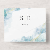 Chic Monogram QR Code Blue Watercolor Wedding All In One Einladung (Rückseite)