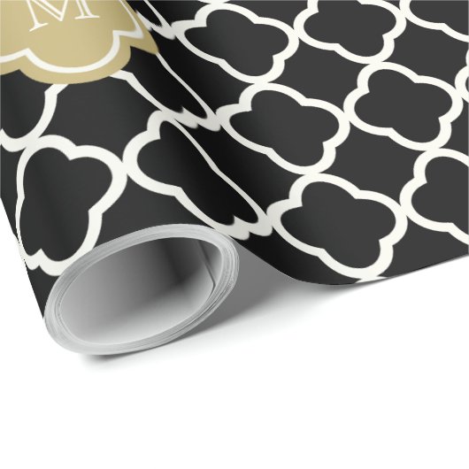 Chic Monogram Quatrefoil Muster Art Deco Hochzeit Geschenkpapier (Rolleneckpunkt)