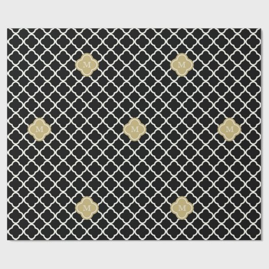 Chic Monogram Quatrefoil Muster Art Deco Hochzeit Geschenkpapier (Flach)