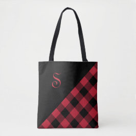 Chic Monogram Red Black Buffalo Karo Geometric Tasche