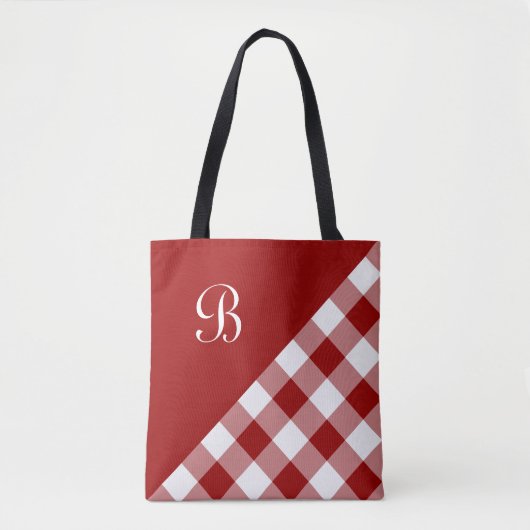 Chic Monogram Red White Buffalo Karo Geometric Tasche (Vorderseite)