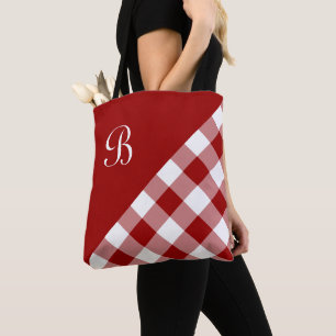 Chic Monogram Red White Buffalo Karo Geometric Tasche