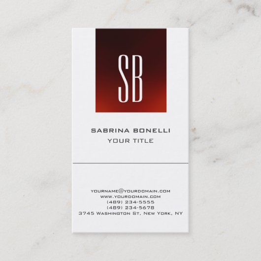 Chic Monogram Red White Niedlich Business Card Visitenkarte (Vorderseite)
