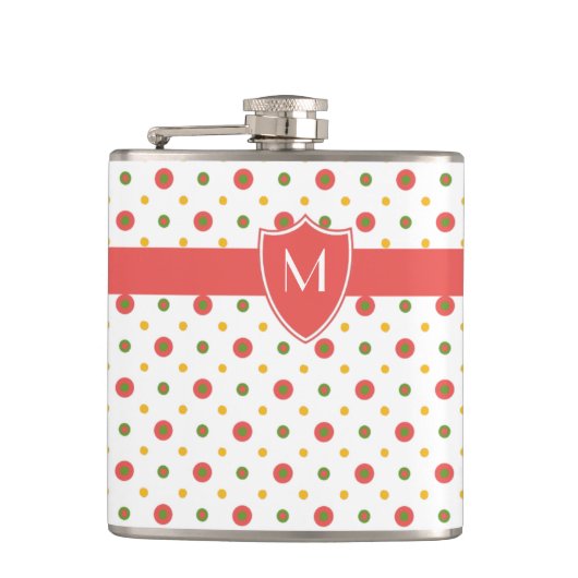 Chic Monogram Red White Polkas Hibitflasche Flachmann (Vorderseite)