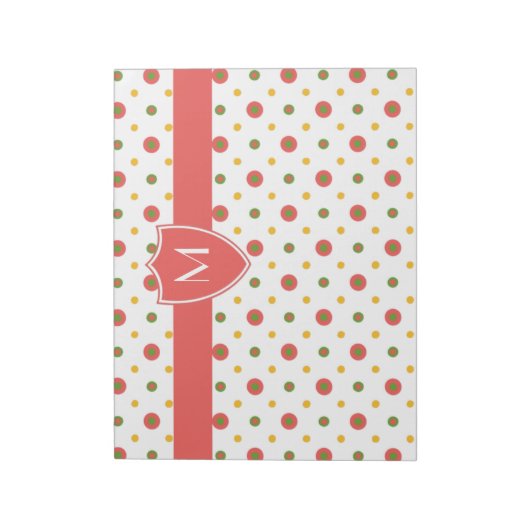 Chic Monogram Red, White Polkas Notepad oder Jotte Notizblock (Rotiert)