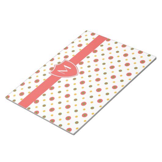 Chic Monogram Red, White Polkas Notepad oder Jotte Notizblock (angewinkelt)