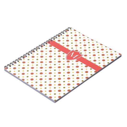 Chic Monogram Red, White Polkas Spiral Notebook Notizblock (Linke Seite)