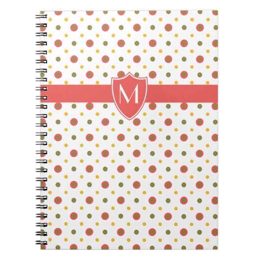 Chic Monogram Red, White Polkas Spiral Notebook Notizblock (Vorderseite)