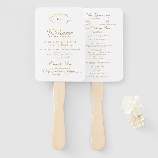 CHIC MONOGRAM & ROMANTIC CALLIGRAPY WEDDING PROGRA FÄCHER (Vorne und Hinten)