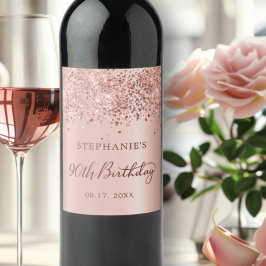 Chic Monogram Rose Gold Foil Glitzer 90. Geburtsta Weinetikett