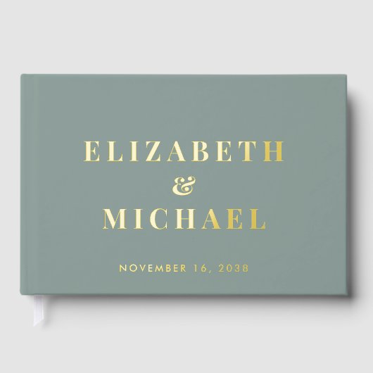 Chic Monogram Sage Green Wedding Gästebuch (Vorderseite)