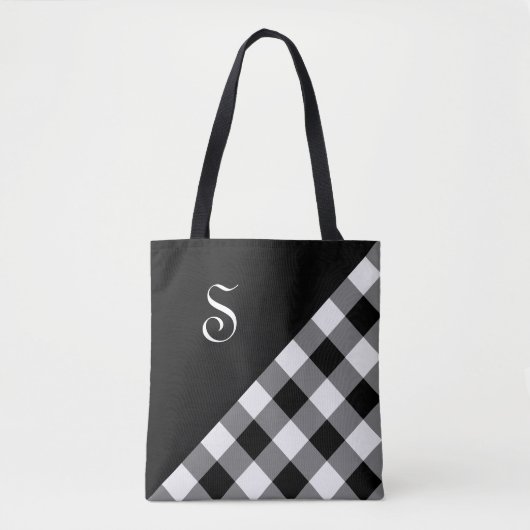 Chic Monogram Schwarz-weiß Buffalo Karo Geometric Tasche (Vorderseite)