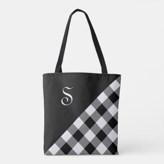 Chic Monogram Schwarz-weiß Buffalo Karo Geometric Tasche (Rückseite)