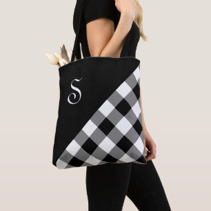 Chic Monogram Schwarz-weiß Buffalo Karo Geometrie Tasche