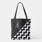 Chic Monogram Schwarz-weiß Geometric Zigzag Muster Tasche (Rückseite)