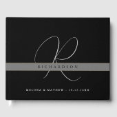 Chic Monogram Schwarz-weiß Gray Wedding Gästebuch (Vorderseite)