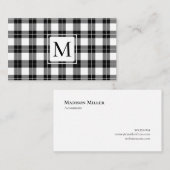 Chic Monogram Schwarz-Weiß-Kariertes Muster Visitenkarte (Vorne/Hinten)