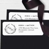 Chic Monogram Schwarz-weiß Wedding Rücksendeadress