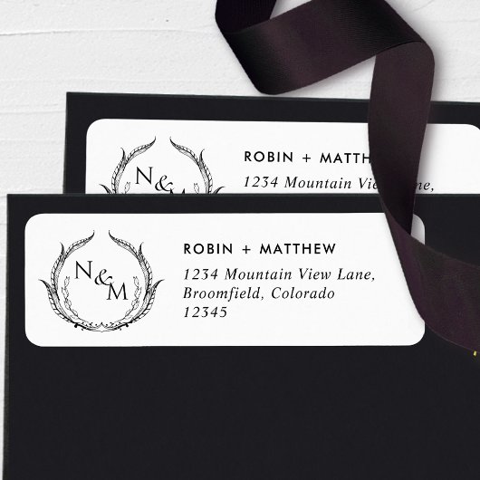 Chic Monogram Schwarz-weiß Wedding Rücksendeadress