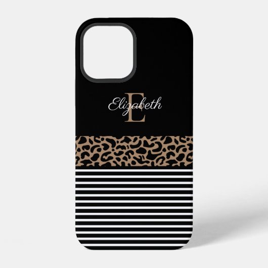 Chic Monogram schwarzer Leopard Tierdruck iPhone Hülle (Rückseite)
