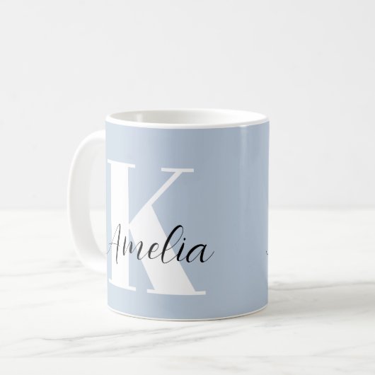 Chic Monogram Script Blue Kaffeetasse (Vorderseite Links)