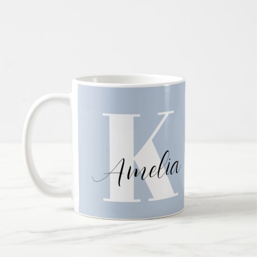 Chic Monogram Script Blue Kaffeetasse (Links)