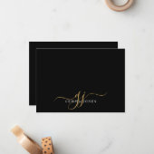 Chic Monogram Script Initials Gold Black Mitteilungskarte (Vorderseite/Rückseite Beispiel)