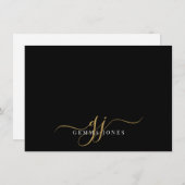 Chic Monogram Script Initials Gold Black Mitteilungskarte (Vorne/Hinten)