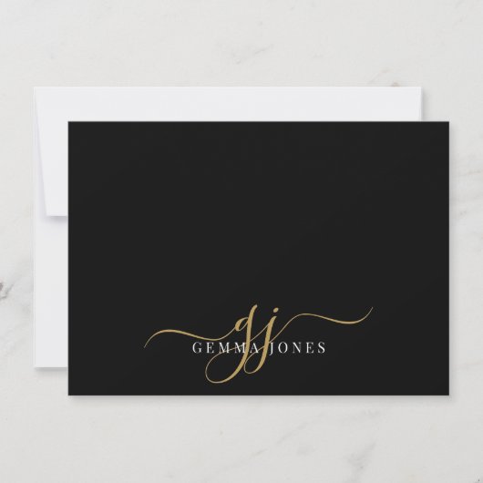 Chic Monogram Script Initials Gold Black Mitteilungskarte (Vorderseite)