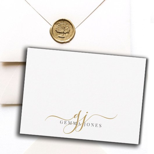 Chic Monogram Script Initials Gold Black On White Mitteilungskarte