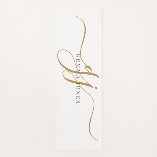 Chic Monogram Script Initials Gold Black On White Yogamatte (Vorderseite)