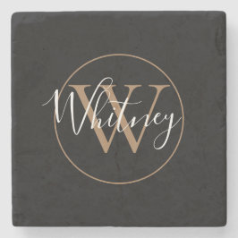 Chic Monogram Script Name Black Gold Steinuntersetzer