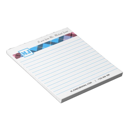 Chic Monogram Script Name Kariert Beruflich Linken Notizblock (angewinkelt)