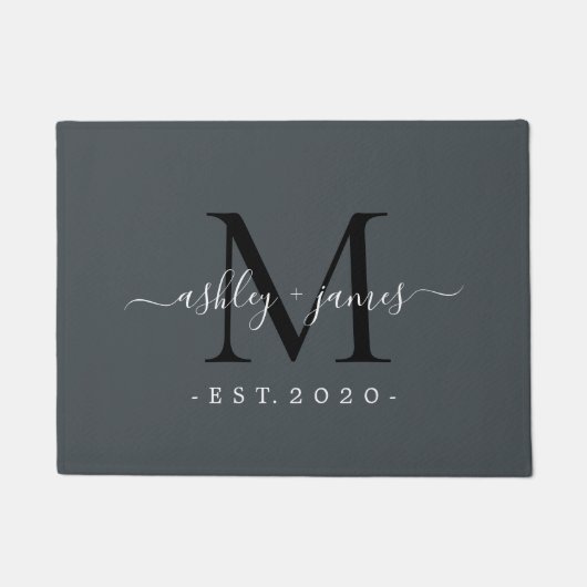 Chic Monogram Script Names Year etabliert Gray Fußmatte (Vorderseite)