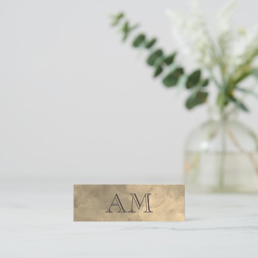 Chic Monogram Sepia Background Mini Visitenkarte (Stehend Vorderseite)